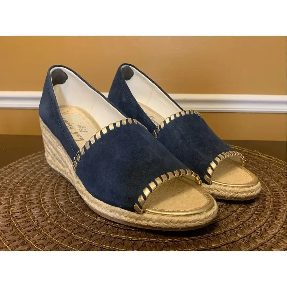 Jack Rogers Palmer Espadrille Shoes Wedge Heel Midnight Blue Suede Sz 7